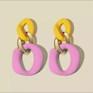 Colorblock Chain Link Earrings - Yellow& Pink